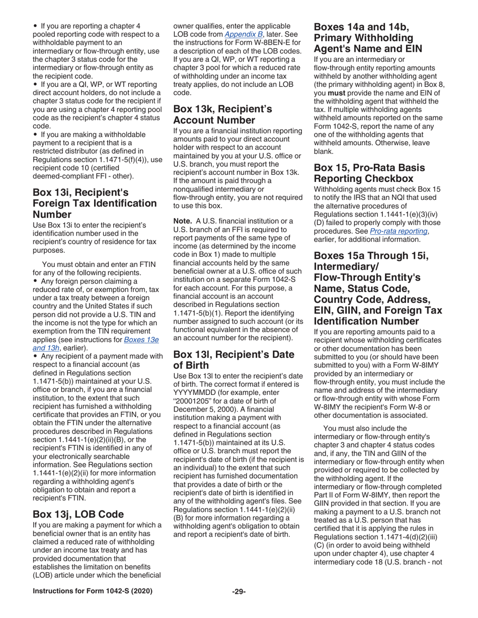Instructions for IRS Form 1042-S Foreign Persons U.S. Source Income Subject to Withholding, Page 29