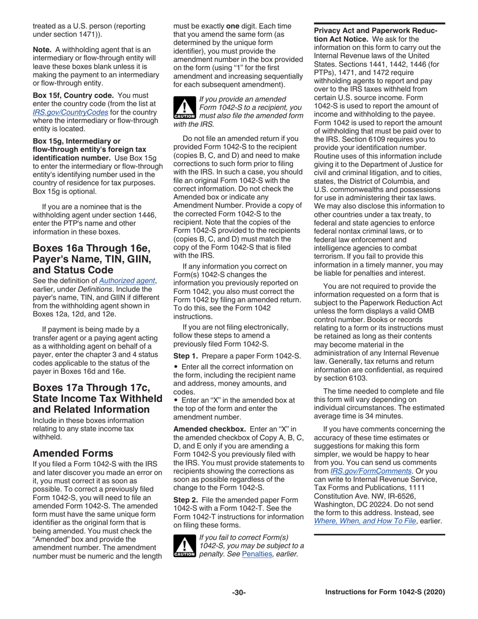 Instructions for IRS Form 1042-S Foreign Persons U.S. Source Income Subject to Withholding, Page 30
