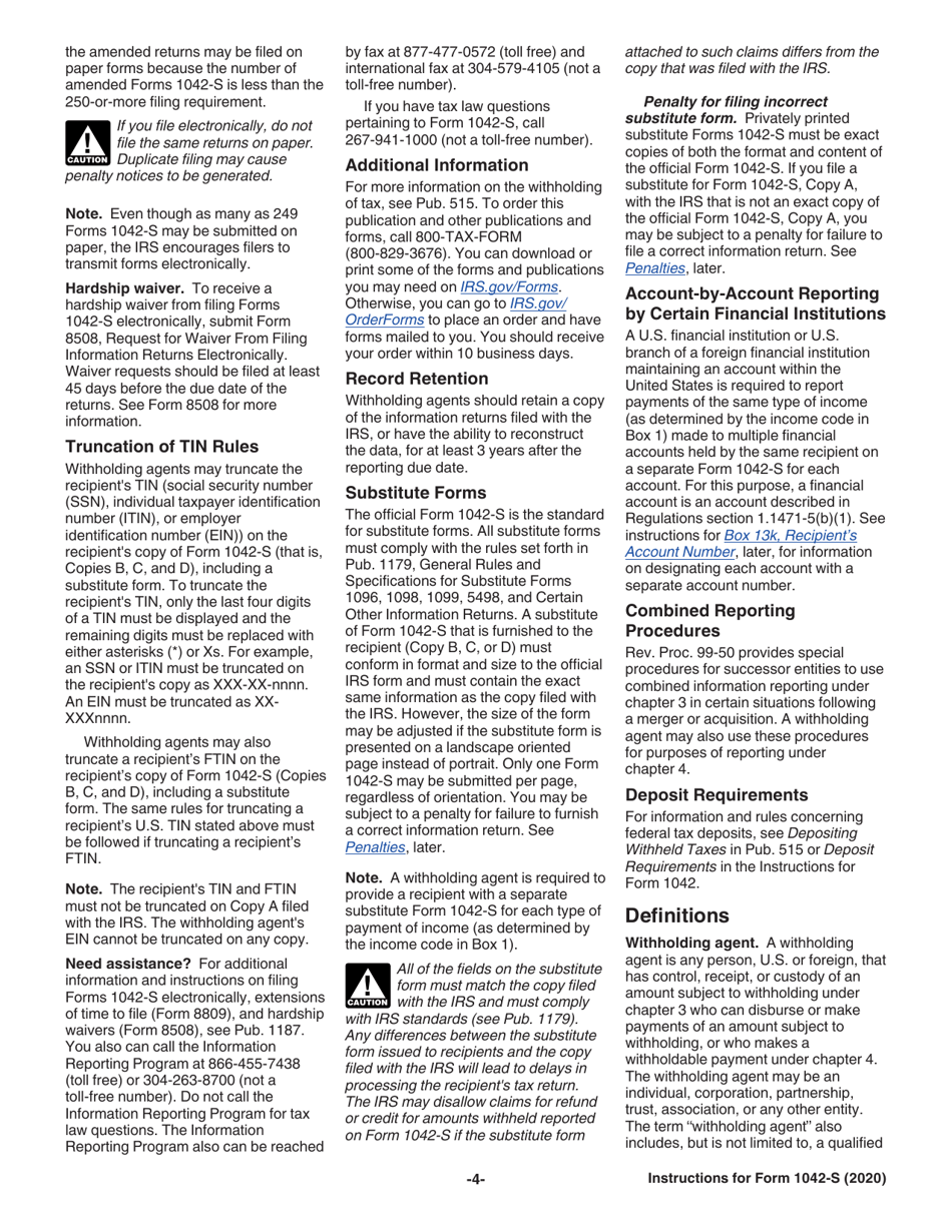 Instructions for IRS Form 1042-S Foreign Persons U.S. Source Income Subject to Withholding, Page 4