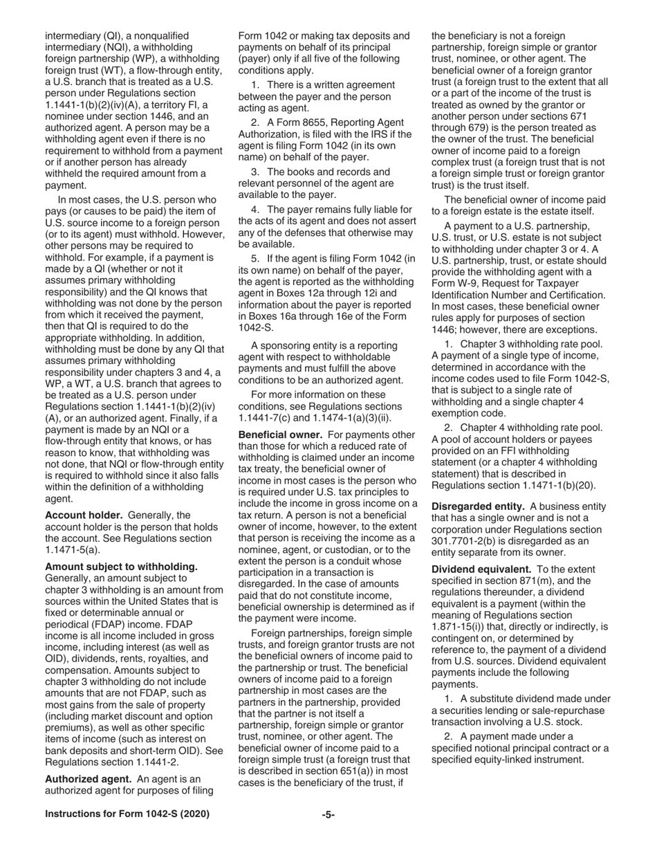 Instructions for IRS Form 1042-S Foreign Persons U.S. Source Income Subject to Withholding, Page 5