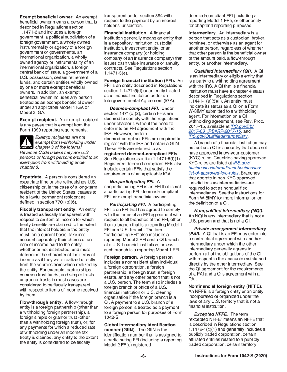 Instructions for IRS Form 1042-S Foreign Persons U.S. Source Income Subject to Withholding, Page 6