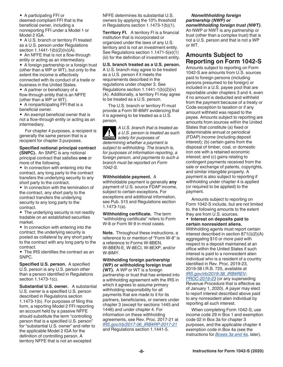 Instructions for IRS Form 1042-S Foreign Persons U.S. Source Income Subject to Withholding, Page 8