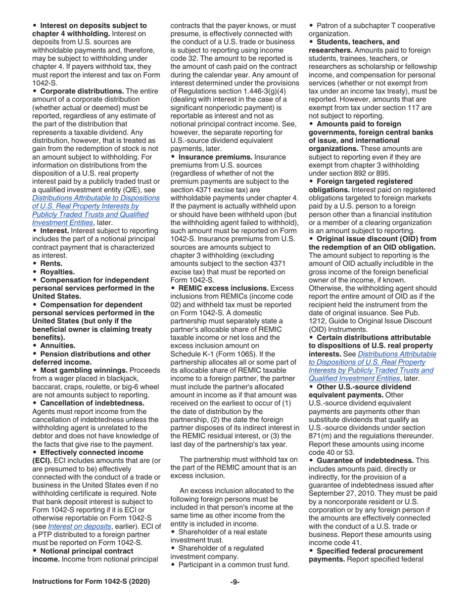 Instructions for IRS Form 1042-S Foreign Persons U.S. Source Income Subject to Withholding, Page 9