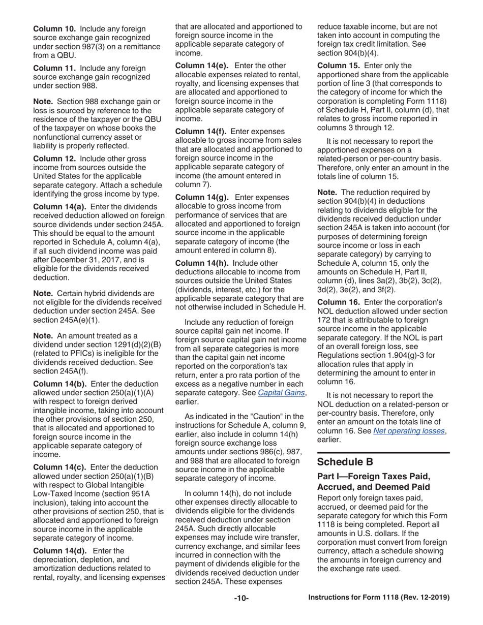 Instructions for IRS Form 1118 Foreign Tax Credit - Corporations, Page 10