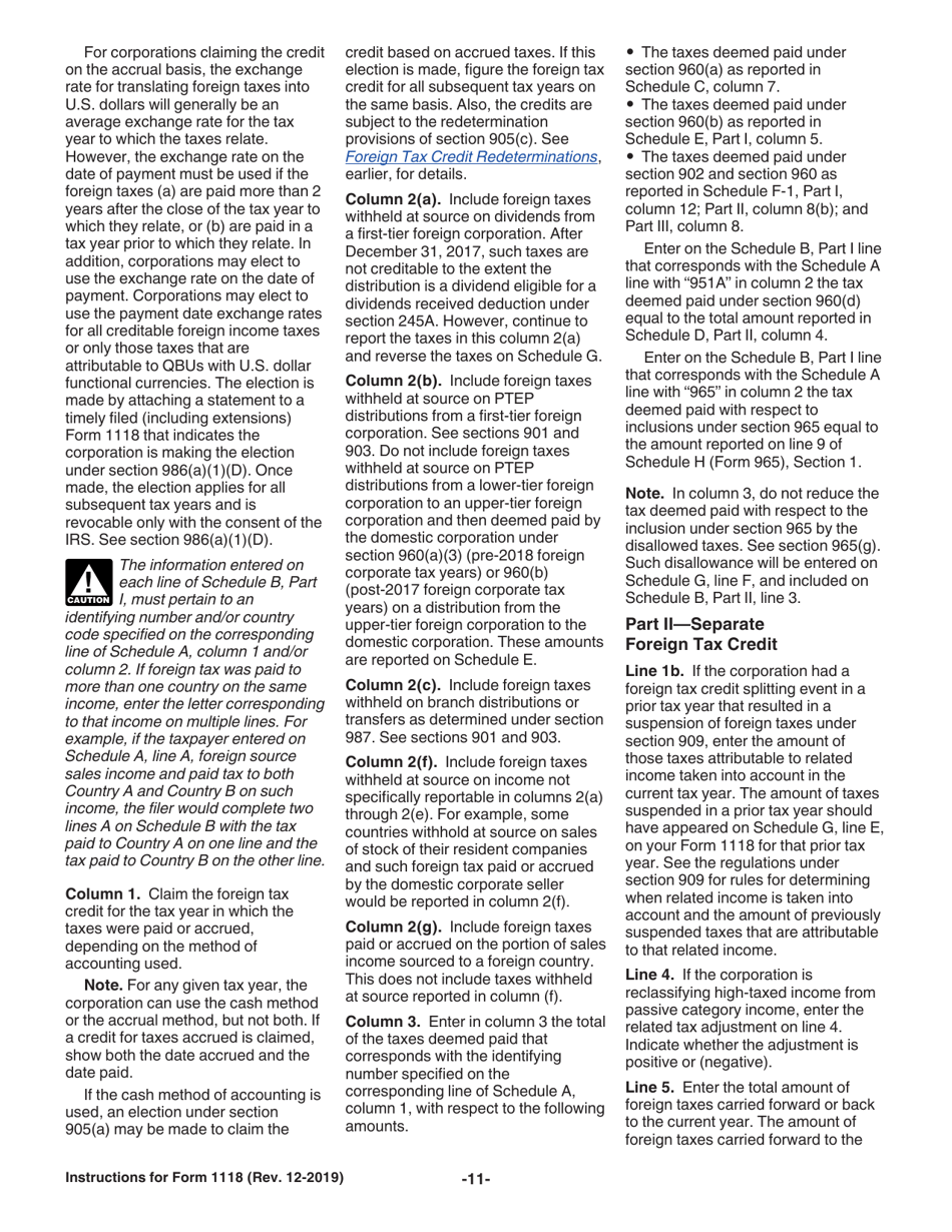 Instructions for IRS Form 1118 Foreign Tax Credit - Corporations, Page 11