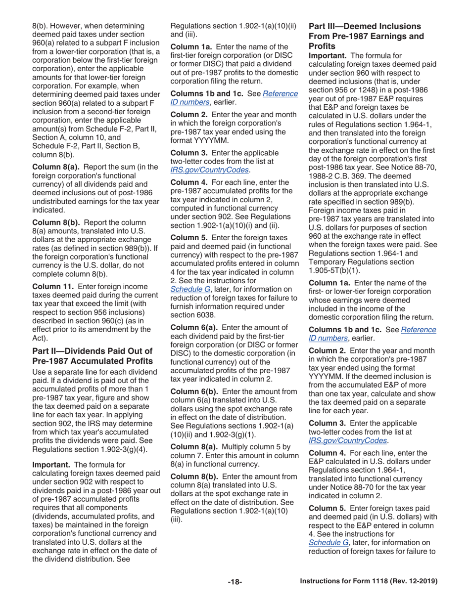 Instructions for IRS Form 1118 Foreign Tax Credit - Corporations, Page 18