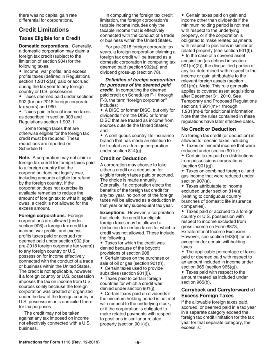 Instructions for IRS Form 1118 Foreign Tax Credit - Corporations, Page 5