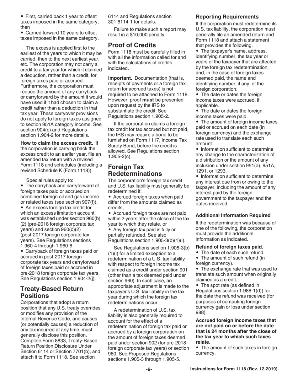 Instructions for IRS Form 1118 Foreign Tax Credit - Corporations, Page 6