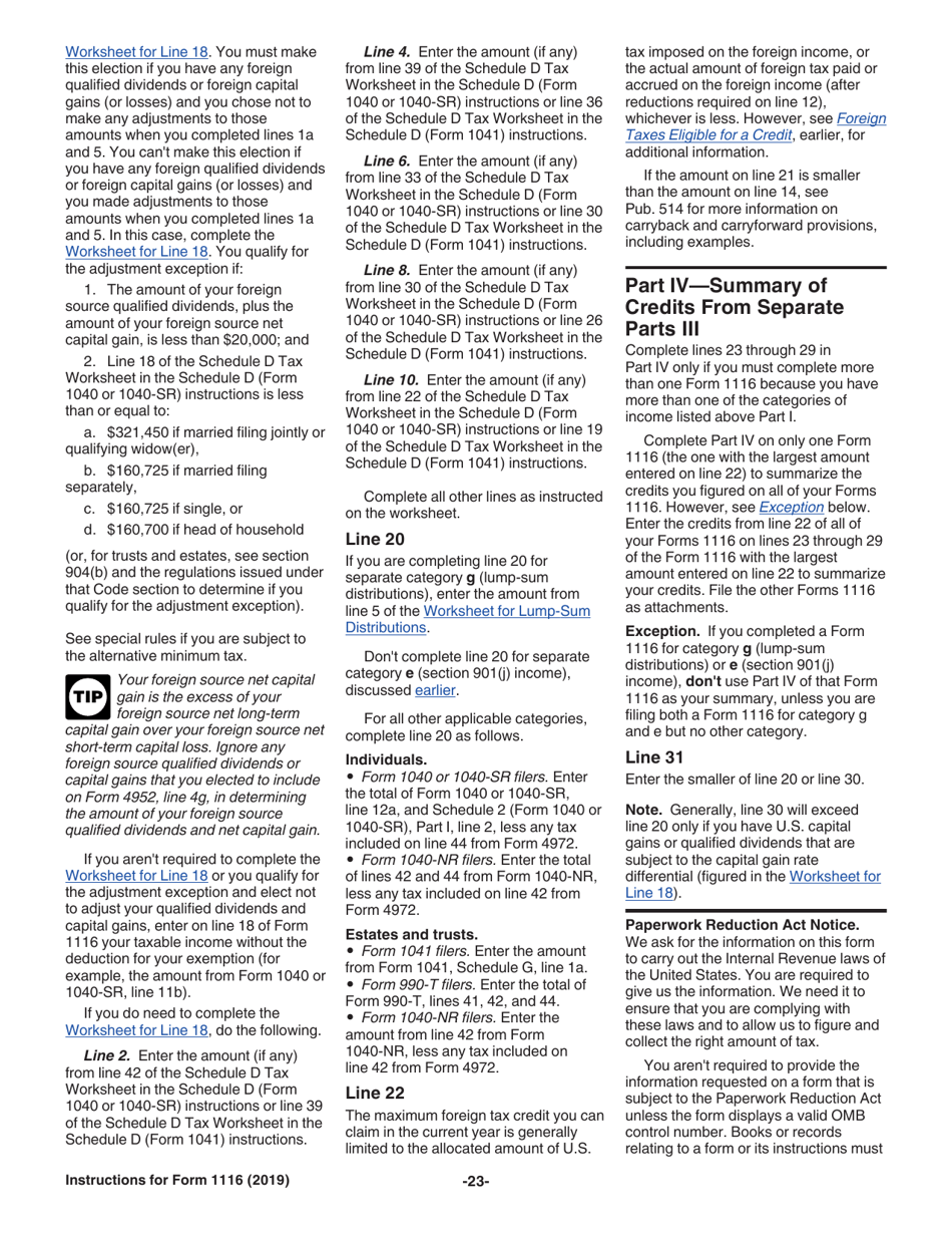 Instructions for IRS Form 1116 Foreign Tax Credit (Individual, Estate, or Trust), Page 23