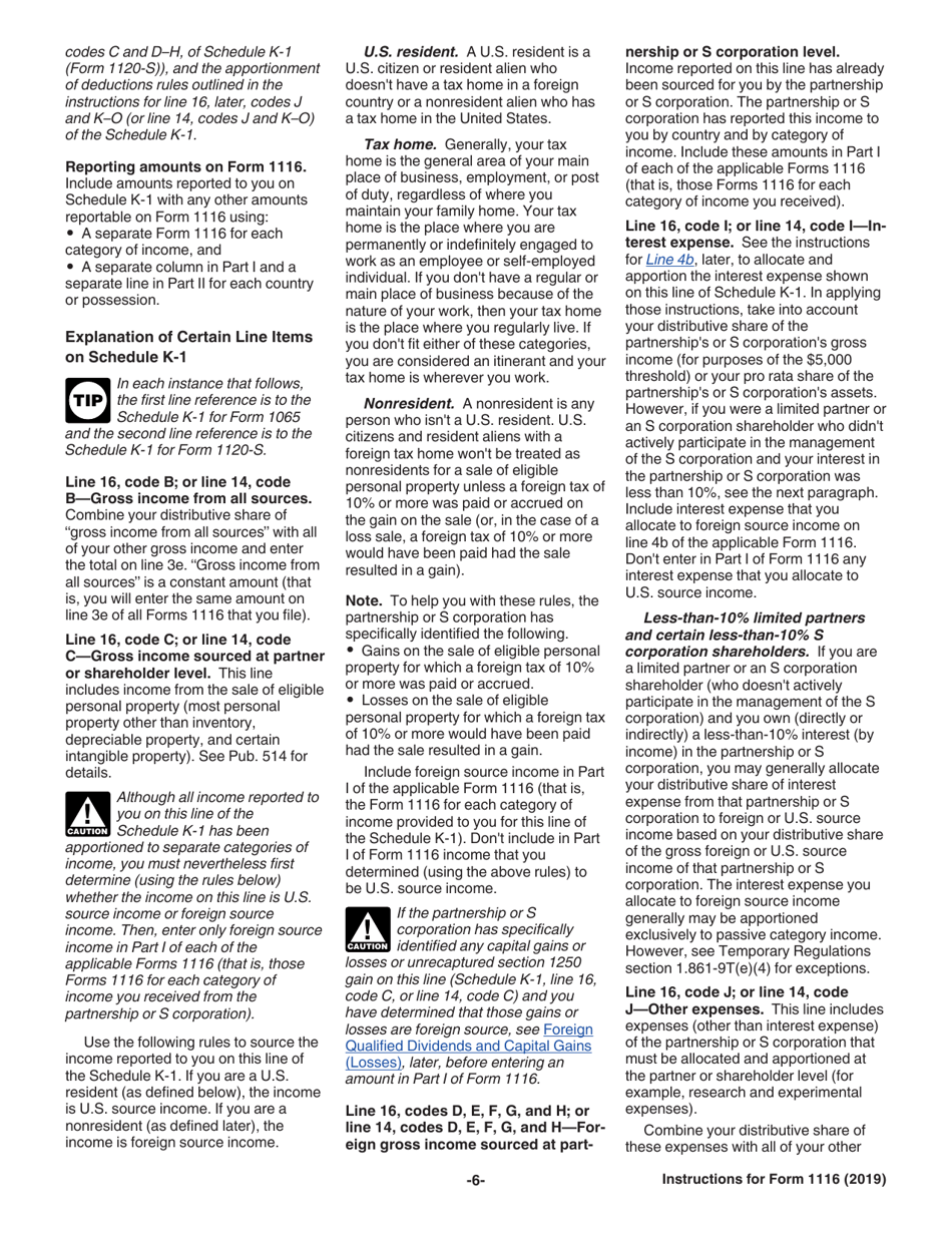 Instructions for IRS Form 1116 Foreign Tax Credit (Individual, Estate, or Trust), Page 6