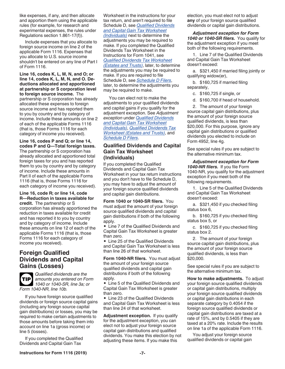 Instructions for IRS Form 1116 Foreign Tax Credit (Individual, Estate, or Trust), Page 7
