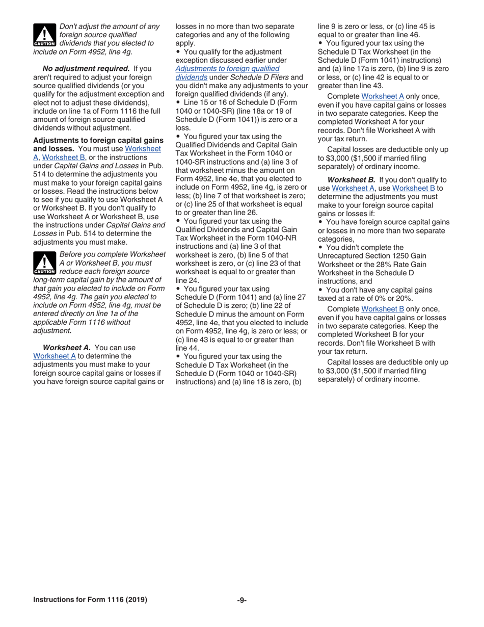 Instructions for IRS Form 1116 Foreign Tax Credit (Individual, Estate, or Trust), Page 9