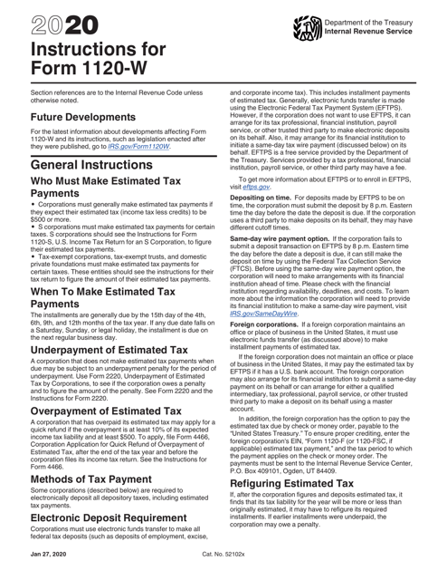 IRS Form 1120-W 2020 Printable Pdf
