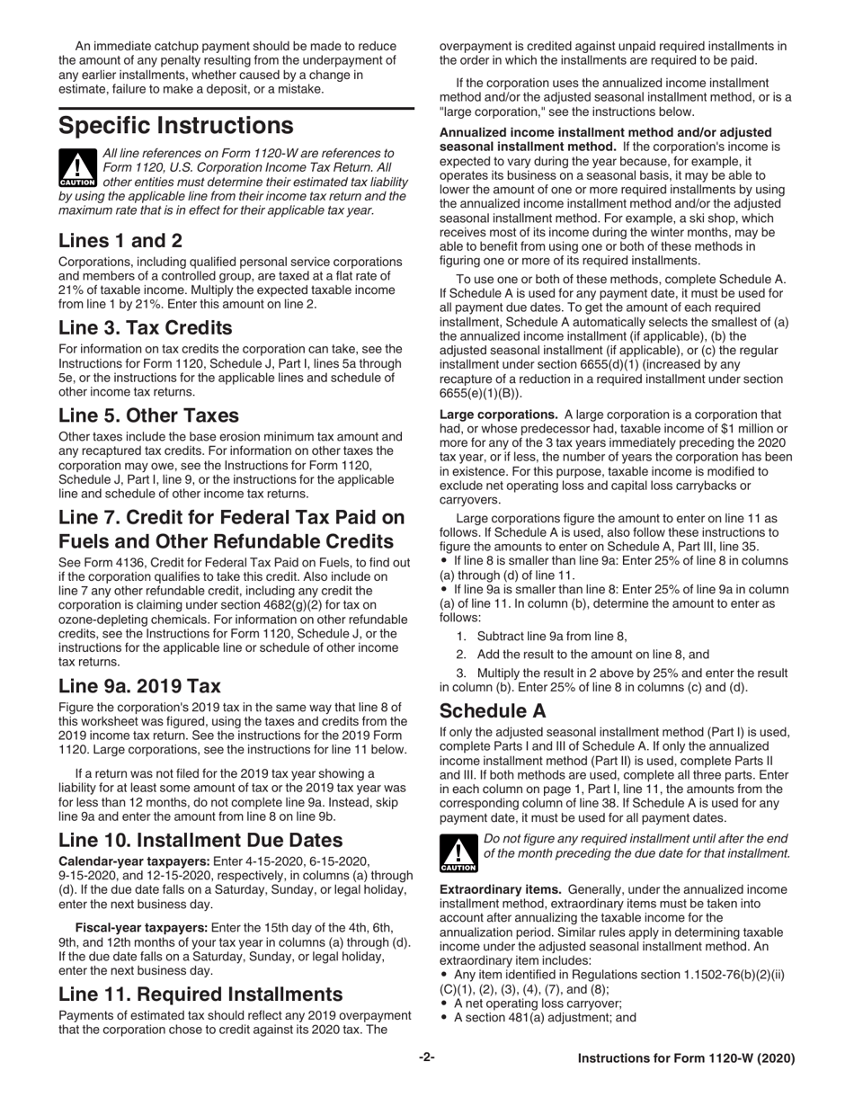 Instructions for IRS Form 1120-W Estimated Tax for Corporations, Page 2