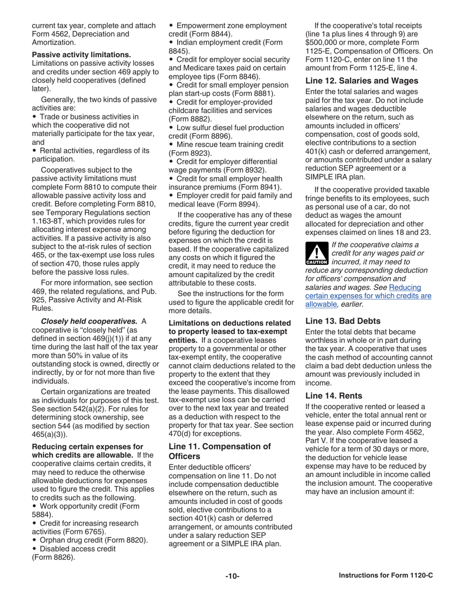 Instructions for IRS Form 1120-C U.S. Income Tax Return for Cooperative Associations, Page 10