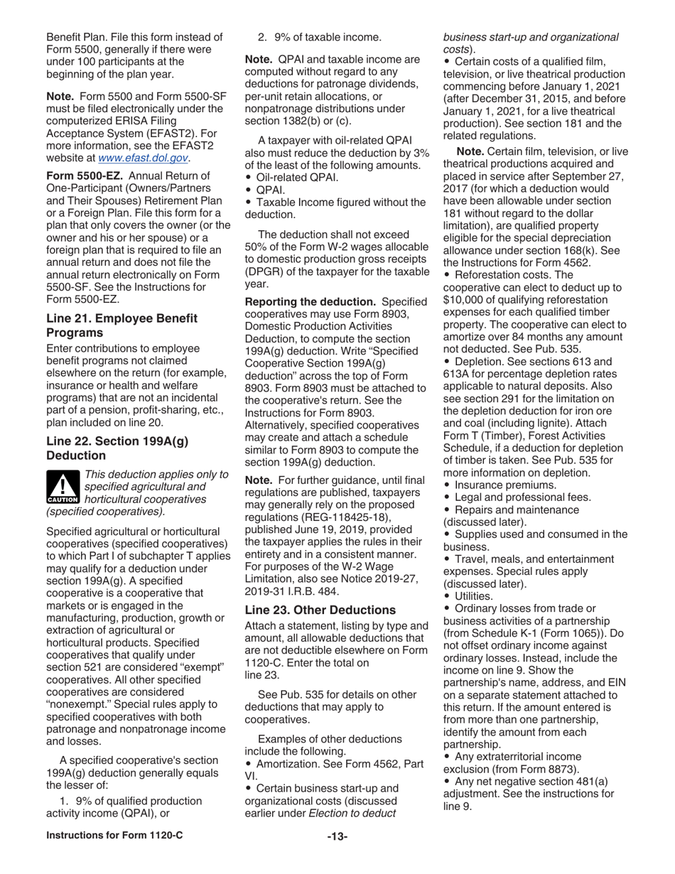 Instructions for IRS Form 1120-C U.S. Income Tax Return for Cooperative Associations, Page 13