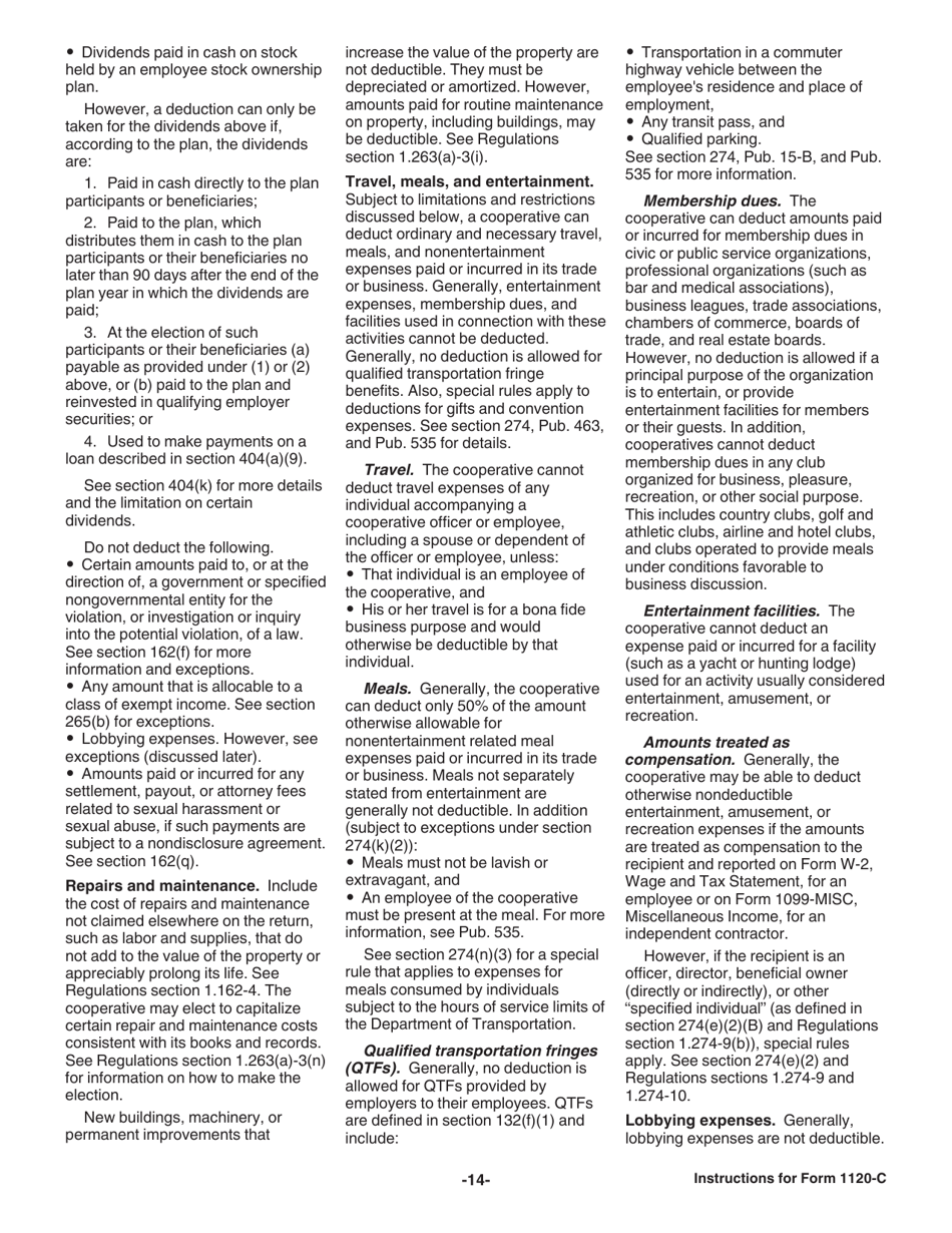 Instructions for IRS Form 1120-C U.S. Income Tax Return for Cooperative Associations, Page 14