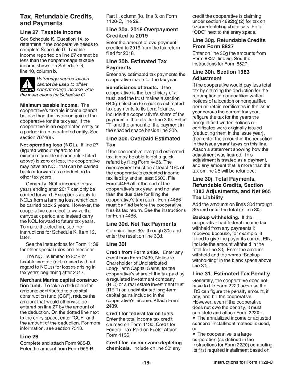 Instructions for IRS Form 1120-C U.S. Income Tax Return for Cooperative Associations, Page 16
