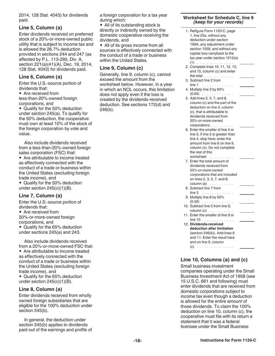 Instructions for IRS Form 1120-C U.S. Income Tax Return for Cooperative Associations, Page 18