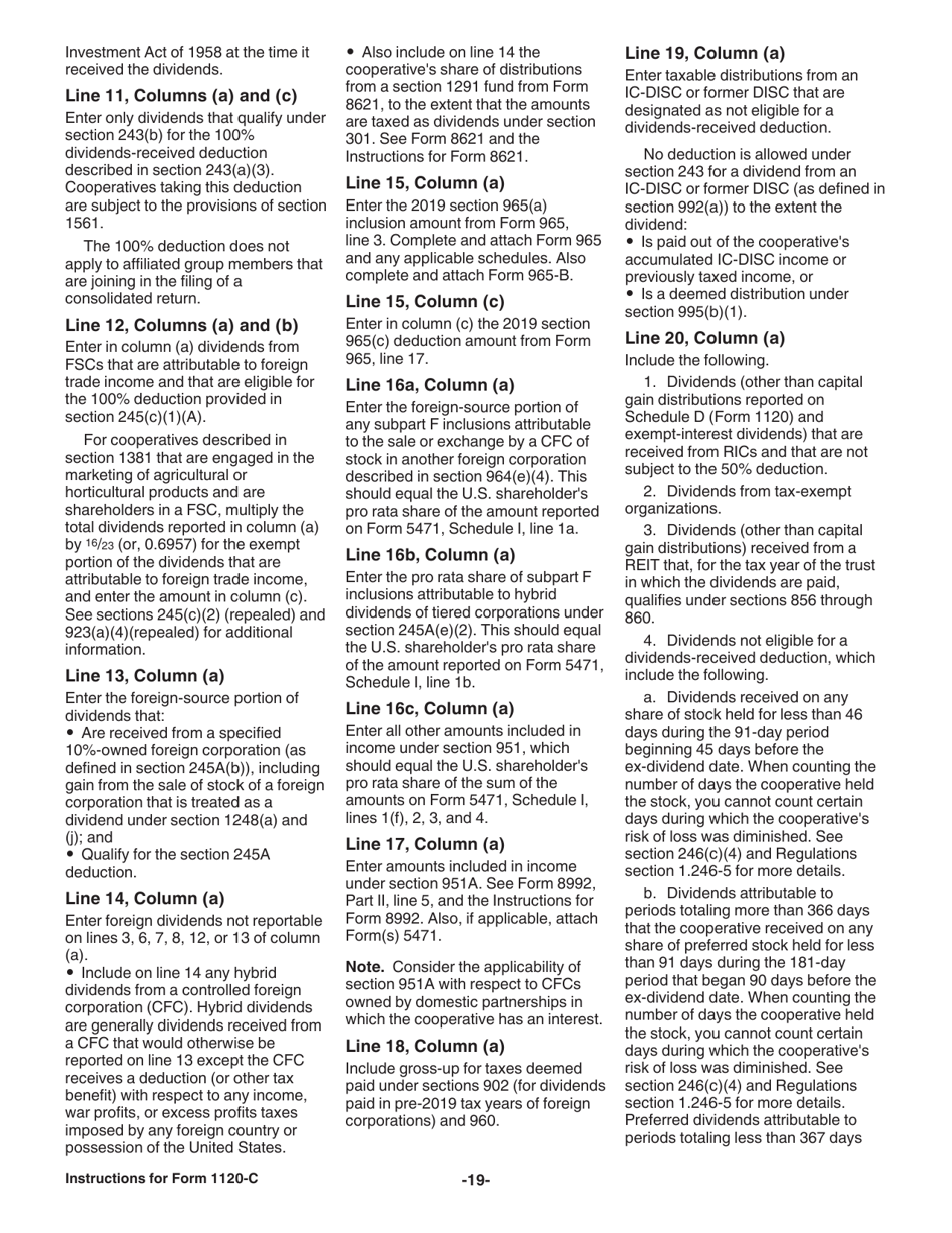 Instructions for IRS Form 1120-C U.S. Income Tax Return for Cooperative Associations, Page 19