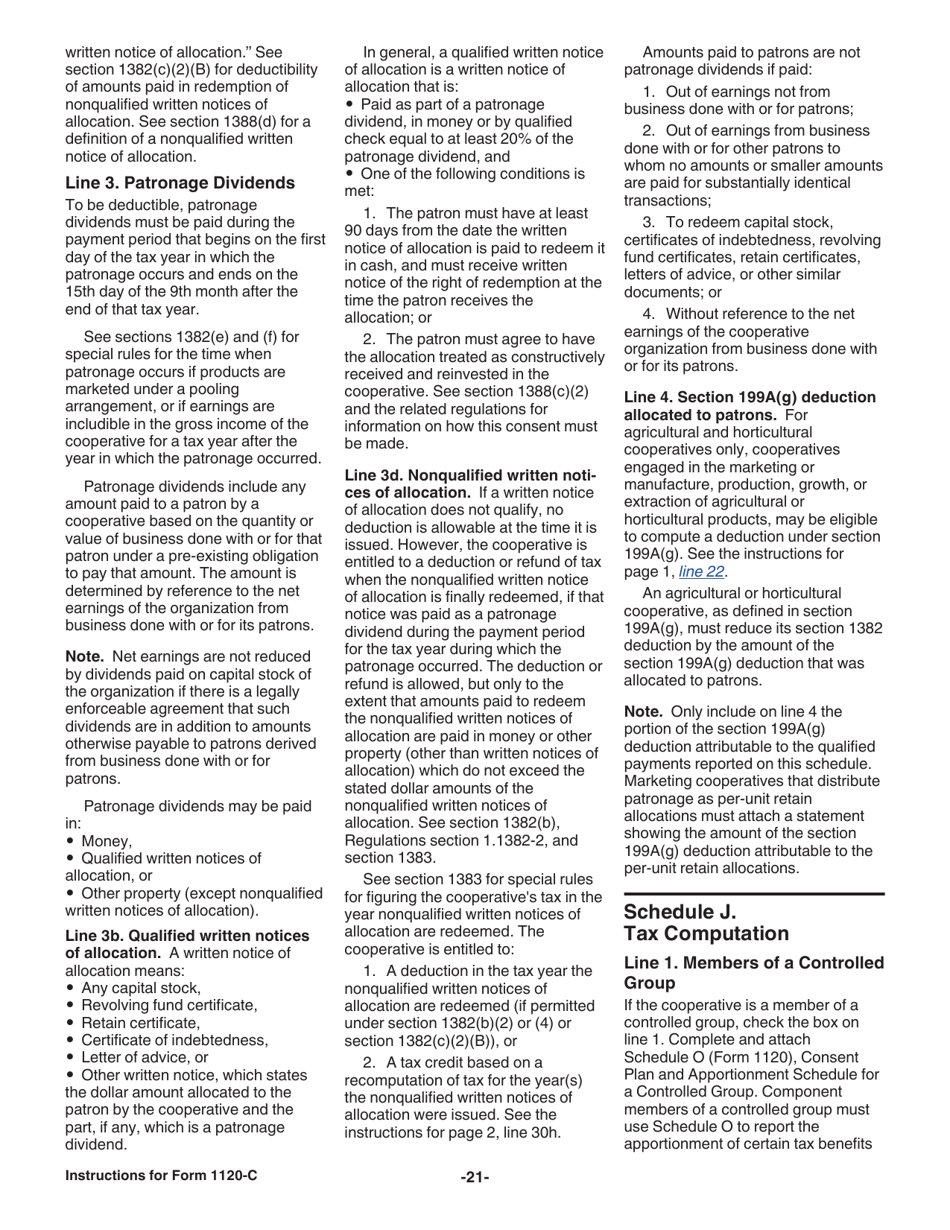 Instructions for IRS Form 1120-C U.S. Income Tax Return for Cooperative Associations, Page 21