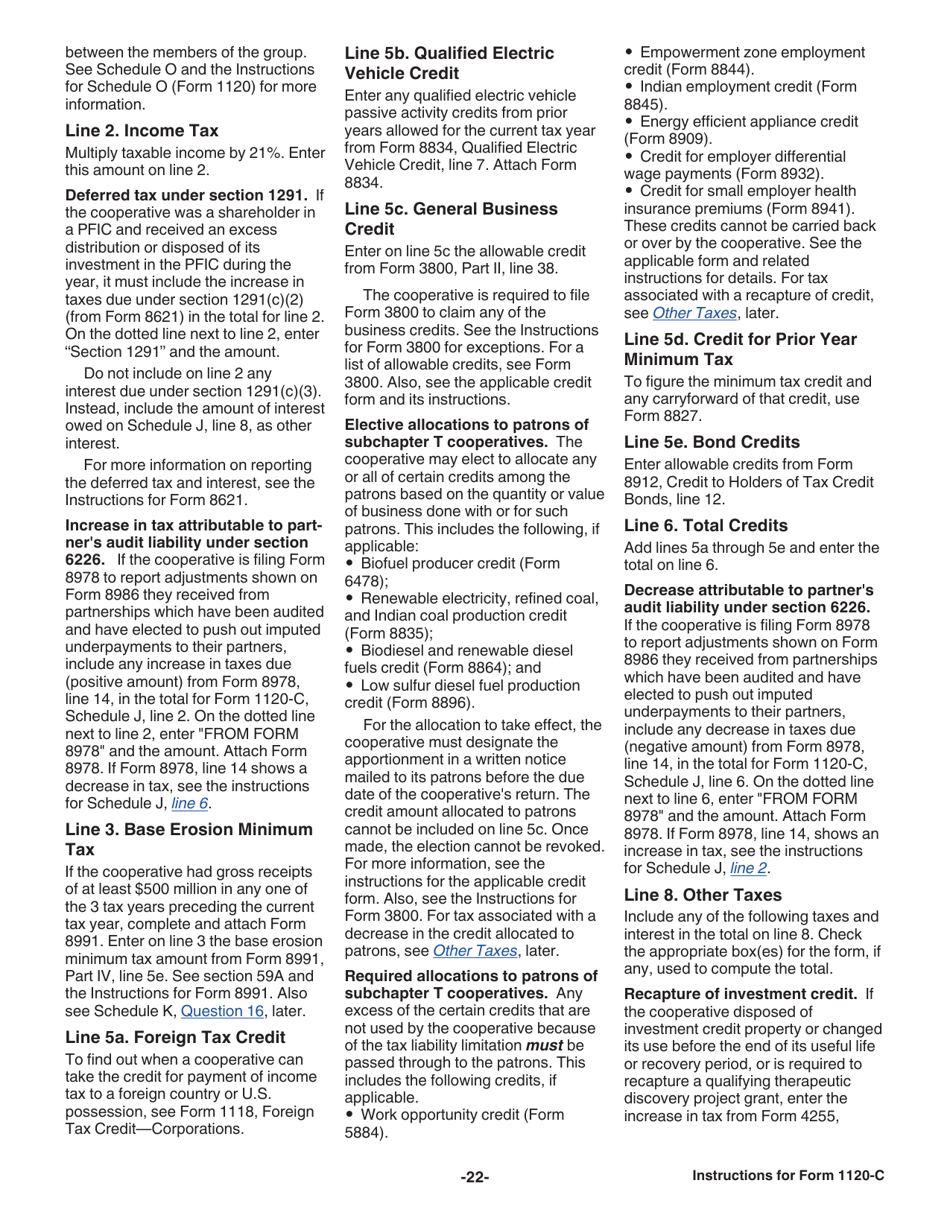 Instructions for IRS Form 1120-C U.S. Income Tax Return for Cooperative Associations, Page 22