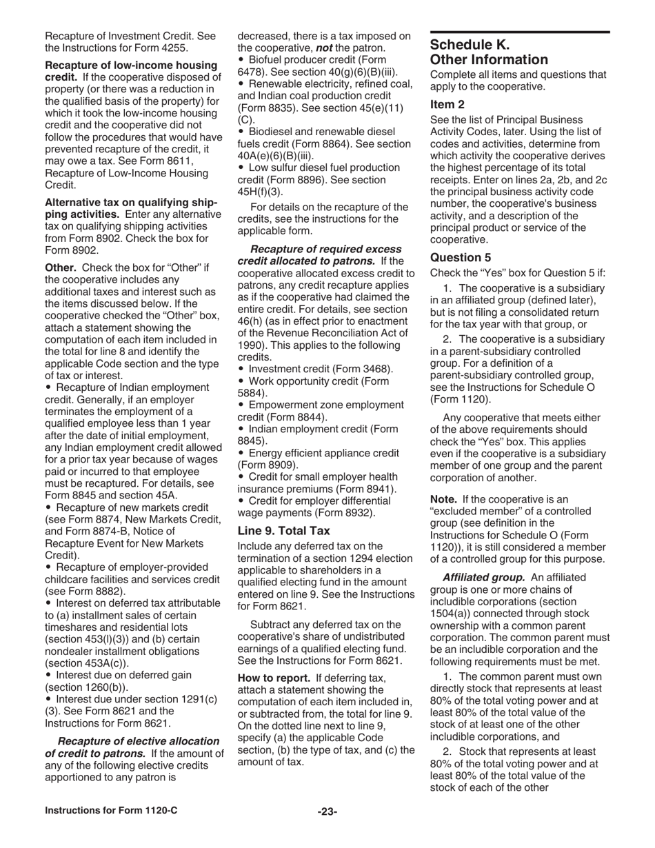 Instructions for IRS Form 1120-C U.S. Income Tax Return for Cooperative Associations, Page 23