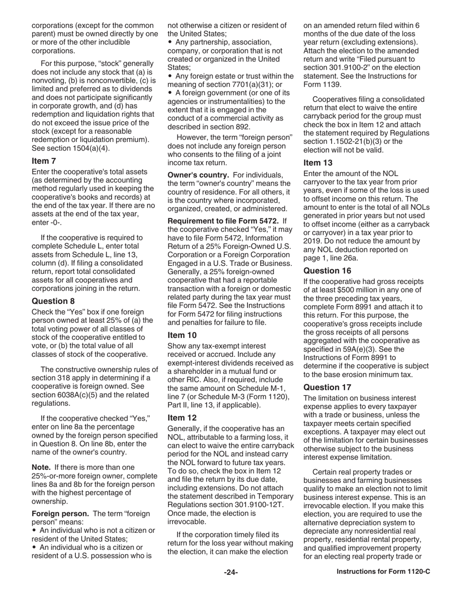 Instructions for IRS Form 1120-C U.S. Income Tax Return for Cooperative Associations, Page 24