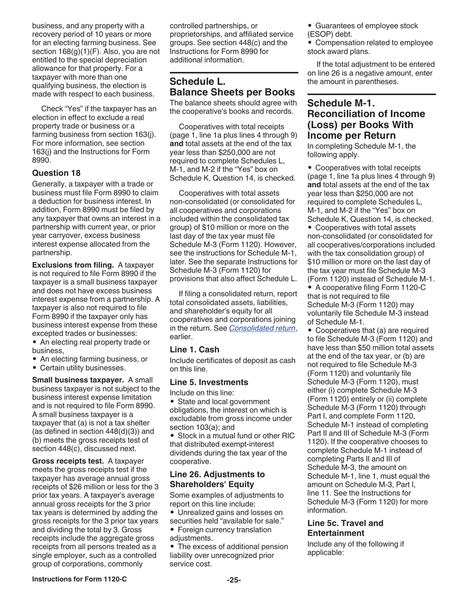 Instructions for IRS Form 1120-C U.S. Income Tax Return for Cooperative Associations, Page 25