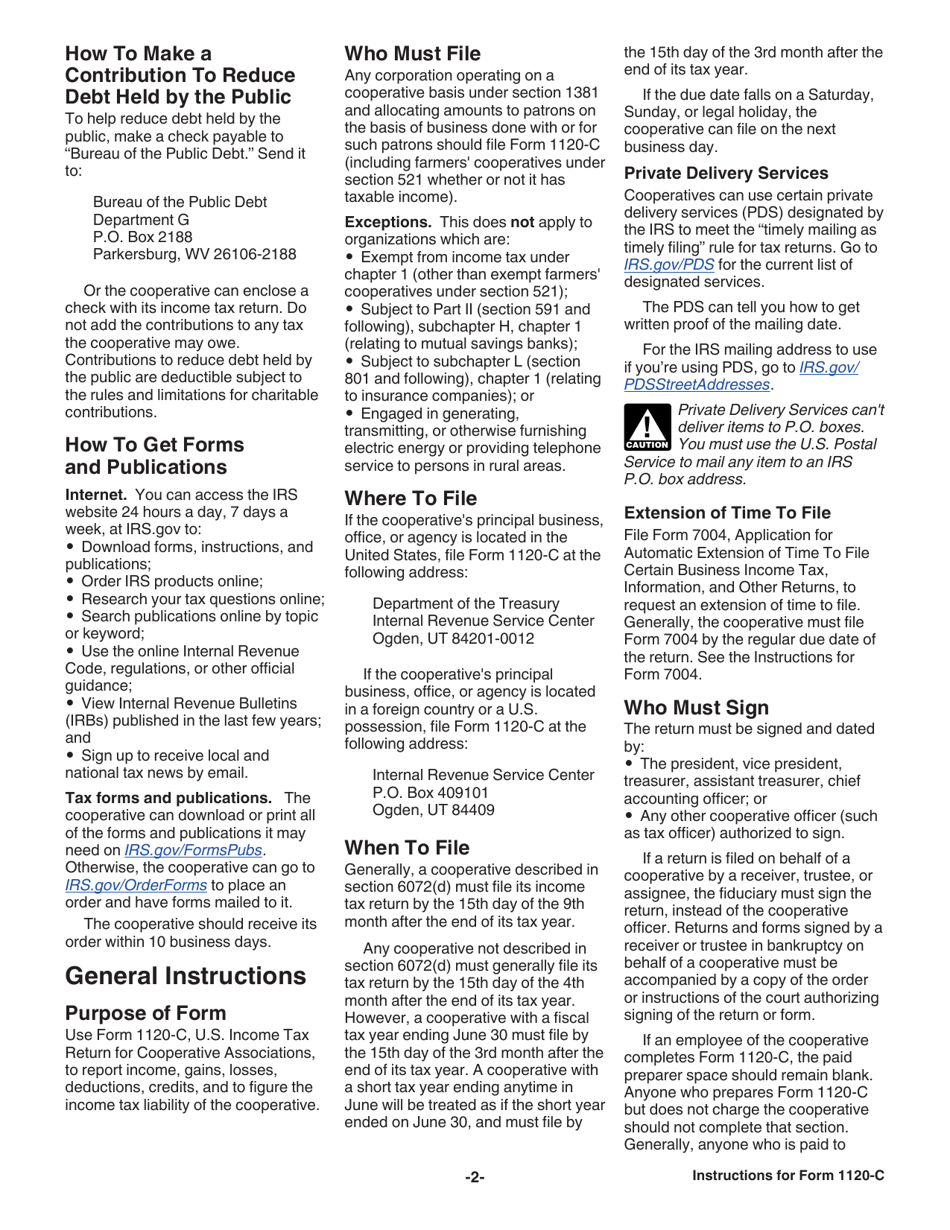 Instructions for IRS Form 1120-C U.S. Income Tax Return for Cooperative Associations, Page 2