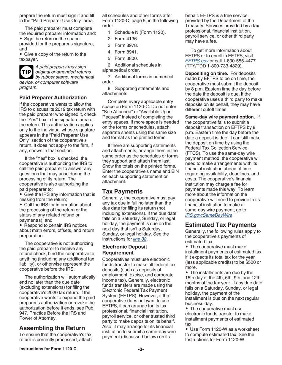 Instructions for IRS Form 1120-C U.S. Income Tax Return for Cooperative Associations, Page 3