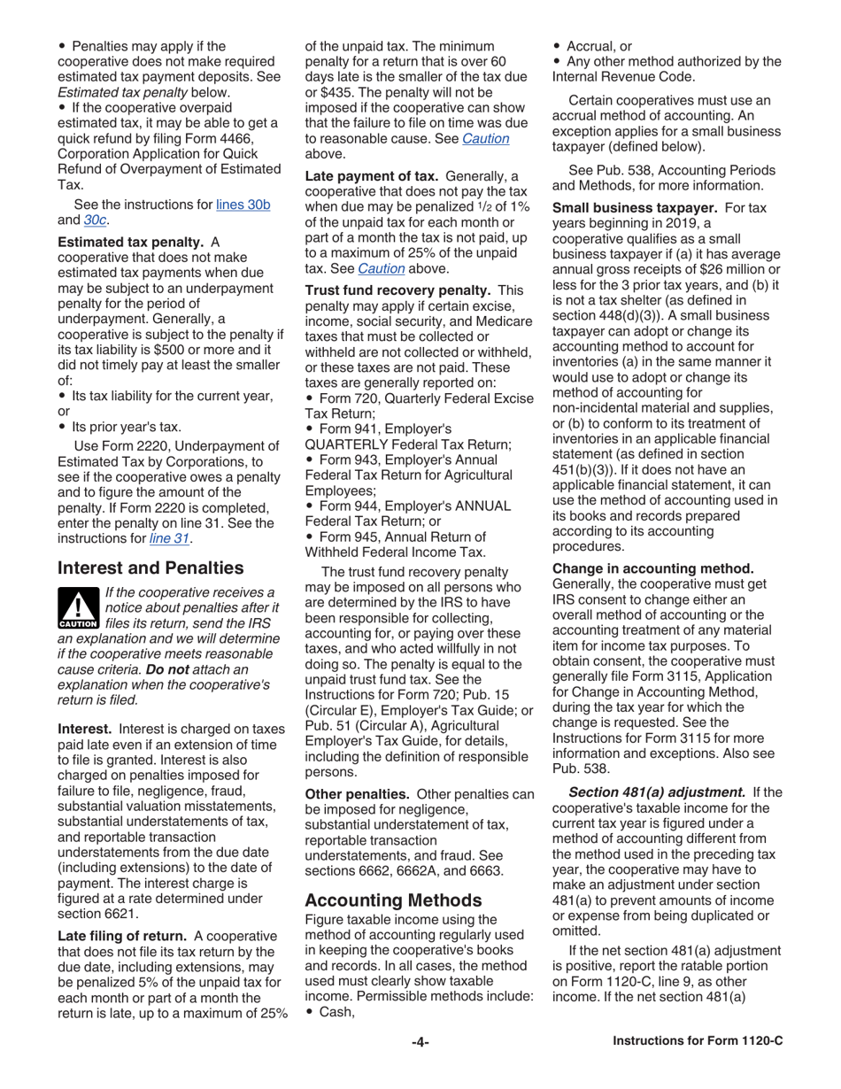 Instructions for IRS Form 1120-C U.S. Income Tax Return for Cooperative Associations, Page 4