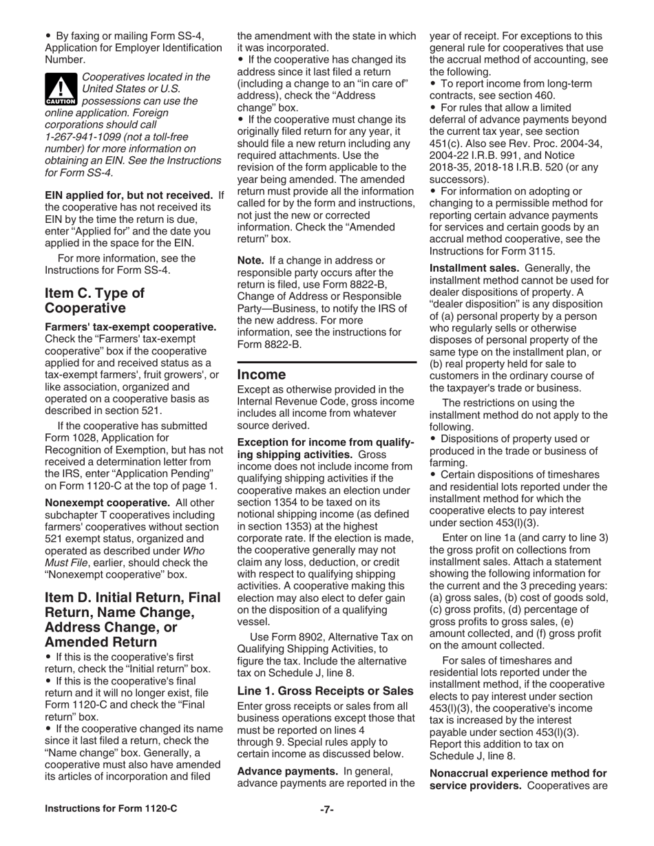 Instructions for IRS Form 1120-C U.S. Income Tax Return for Cooperative Associations, Page 7