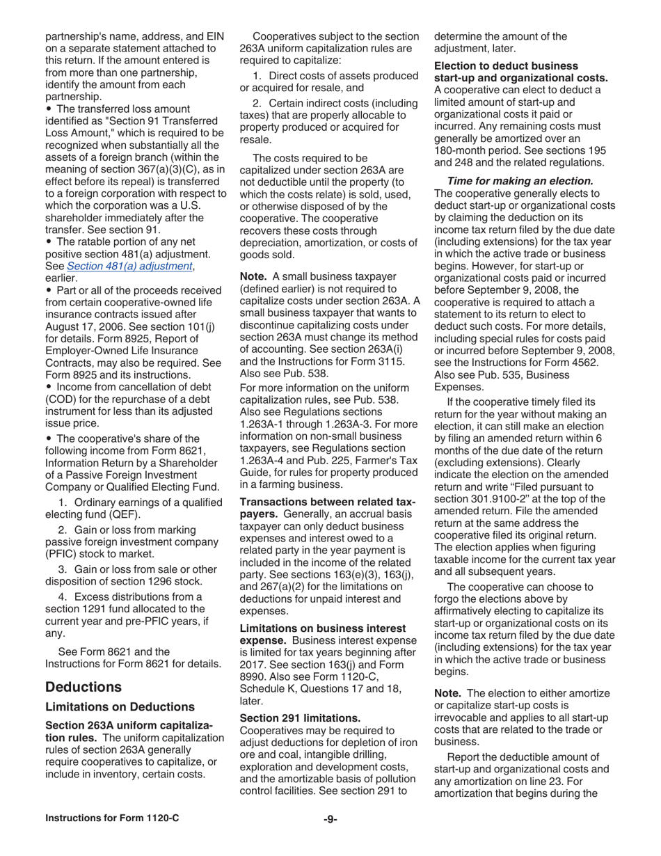Instructions for IRS Form 1120-C U.S. Income Tax Return for Cooperative Associations, Page 9