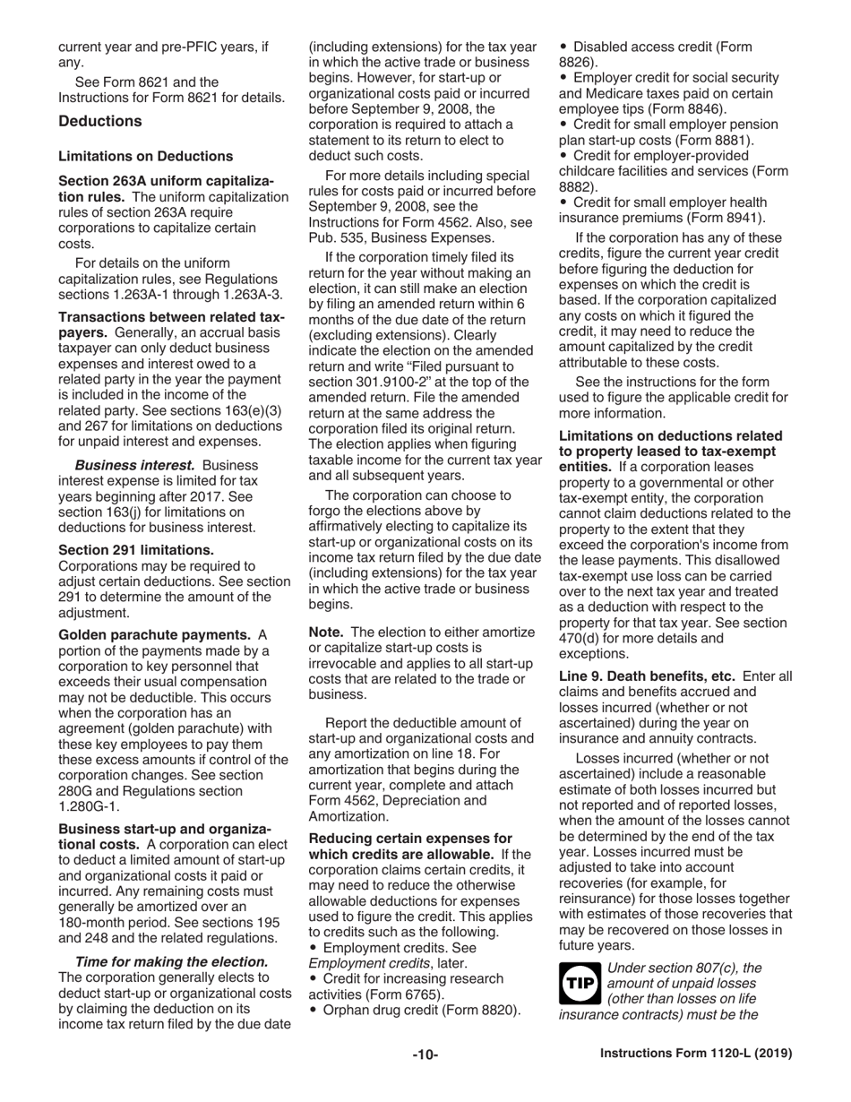 Instructions for IRS Form 1120-L U.S. Life Insurance Company Income Tax Return, Page 10