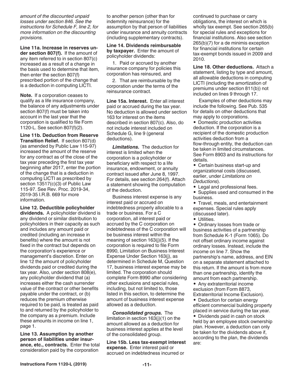 Instructions for IRS Form 1120-L U.S. Life Insurance Company Income Tax Return, Page 11
