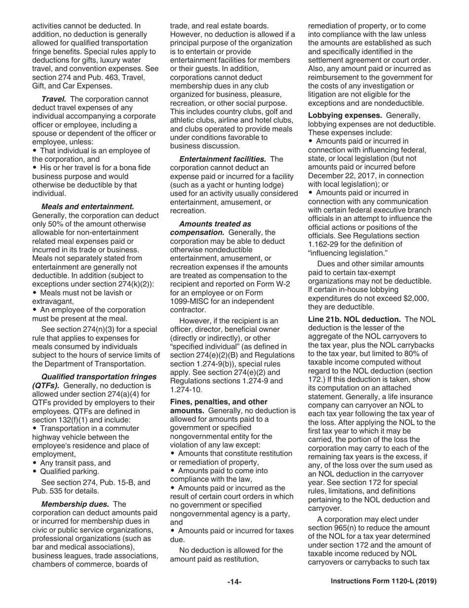 Instructions for IRS Form 1120-L U.S. Life Insurance Company Income Tax Return, Page 14