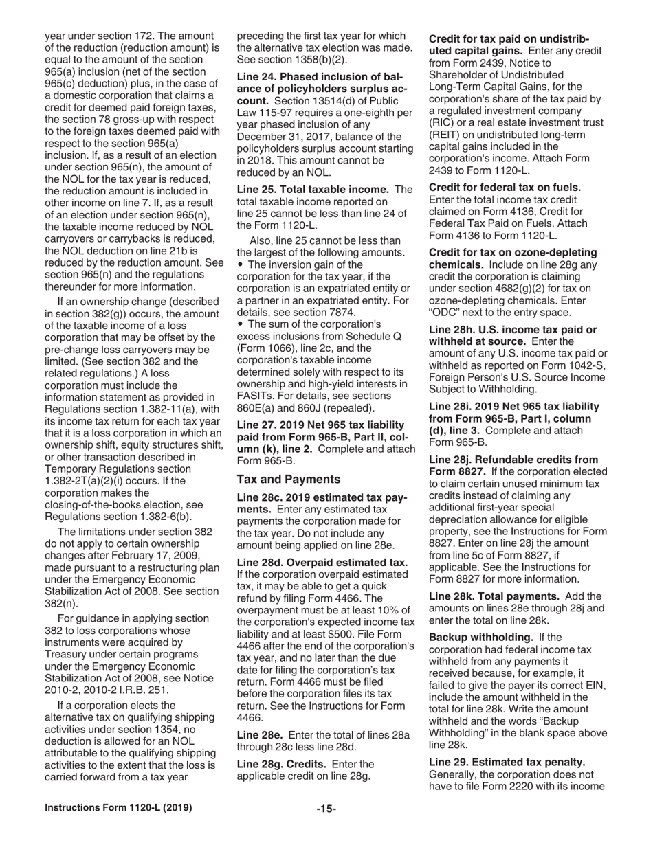 Instructions for IRS Form 1120-L U.S. Life Insurance Company Income Tax Return, Page 15