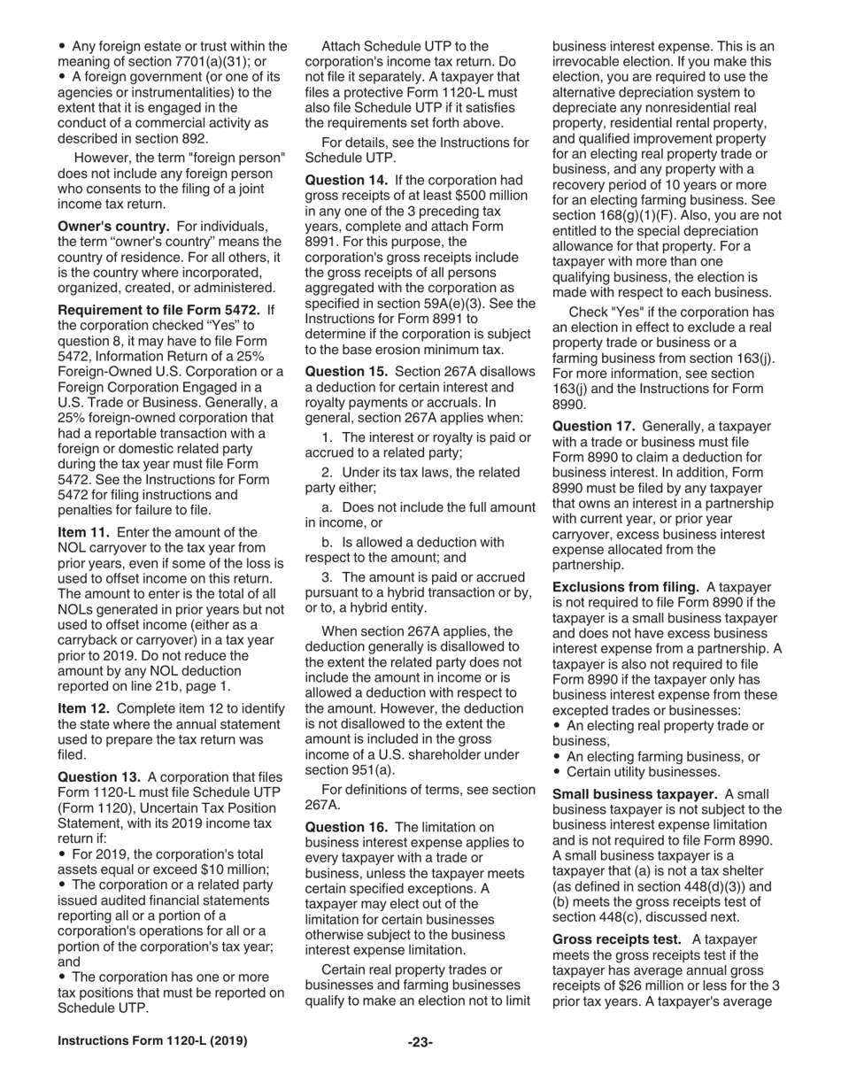 Instructions for IRS Form 1120-L U.S. Life Insurance Company Income Tax Return, Page 23