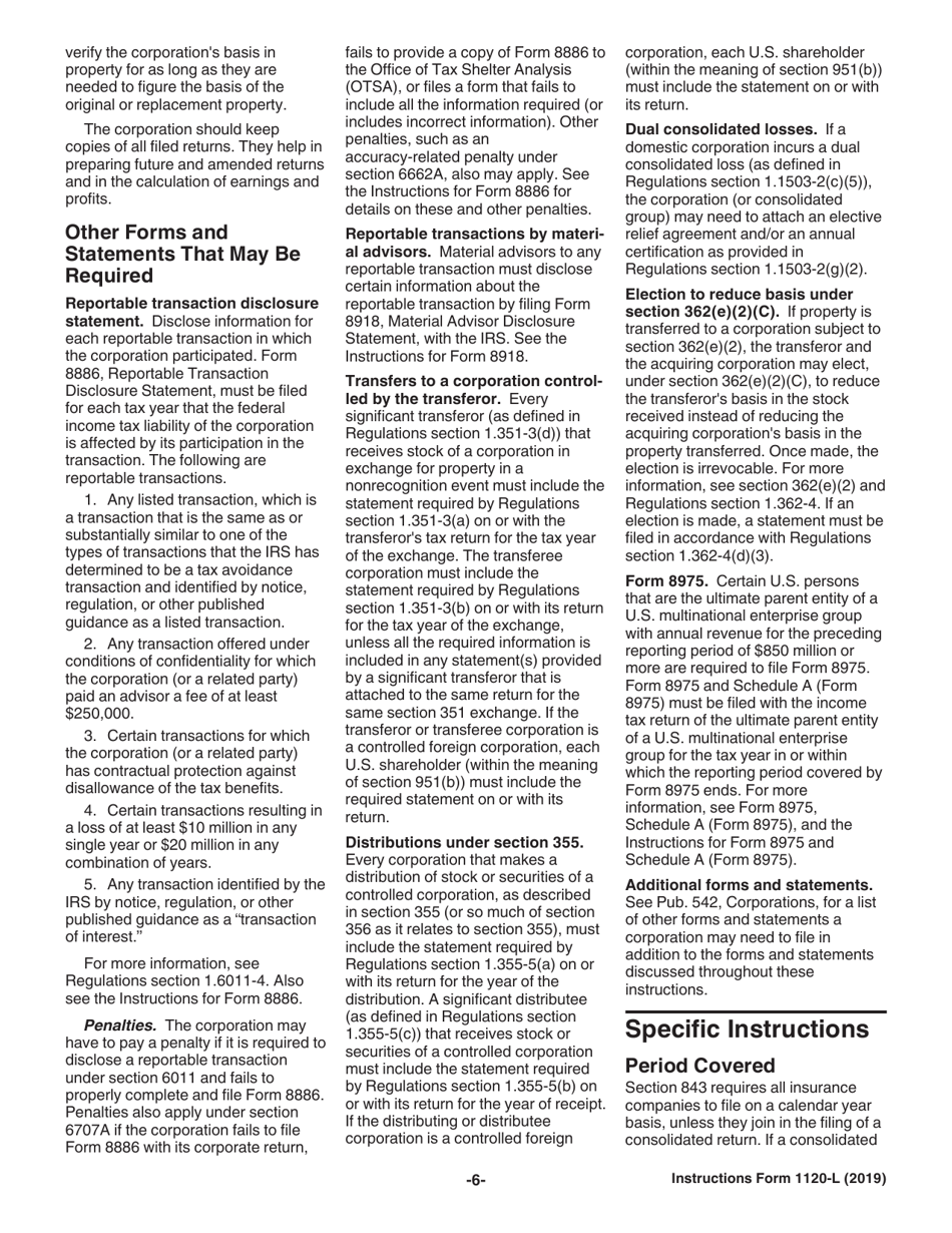 Instructions for IRS Form 1120-L U.S. Life Insurance Company Income Tax Return, Page 6