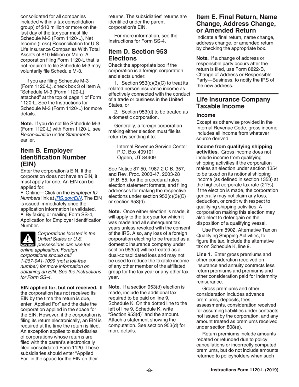Instructions for IRS Form 1120-L U.S. Life Insurance Company Income Tax Return, Page 8