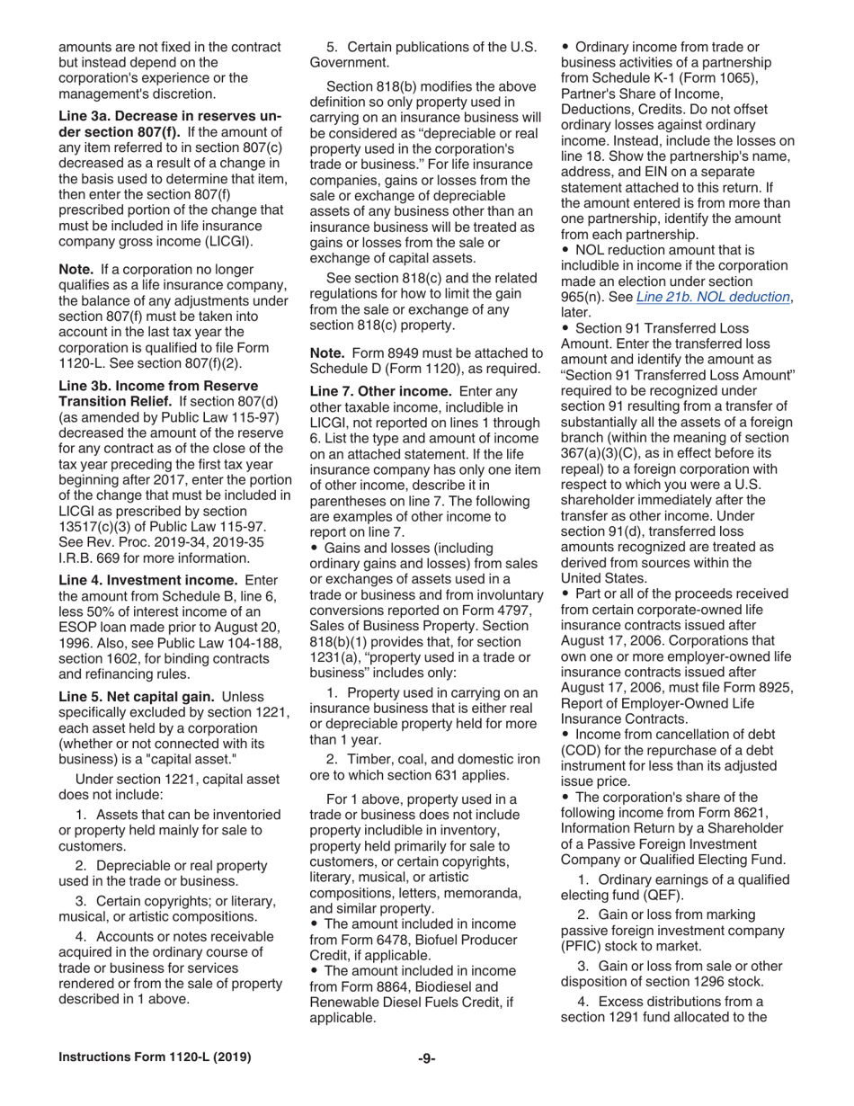 Instructions for IRS Form 1120-L U.S. Life Insurance Company Income Tax Return, Page 9