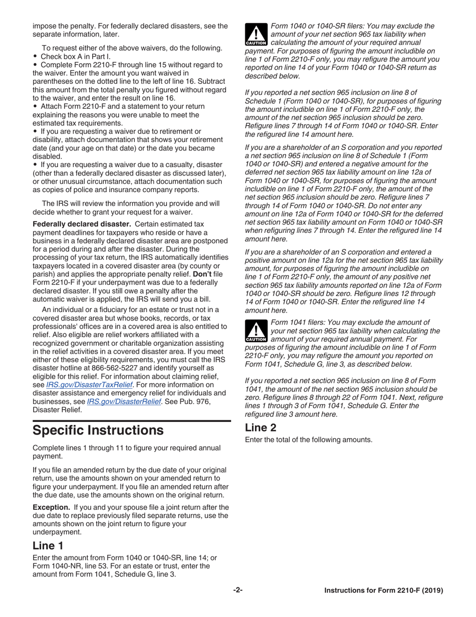 Instructions for IRS Form 2210-F Underpayment of Estimated Tax by Farmers and Fishermen, Page 2