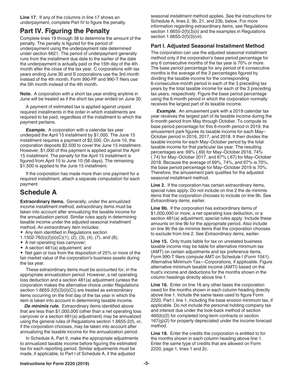Instructions for IRS Form 2220 Underpayment of Estimated Tax by Corporations, Page 3