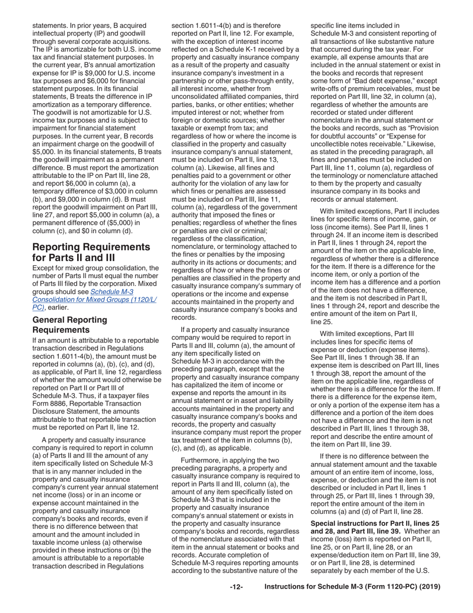 Instructions for IRS Form 1120-PC Schedule M-3 Net Income (Loss) Reconciliation for U.S. Property and Casualty Insurance Companies With Total Assets of $10 Million or More, Page 12
