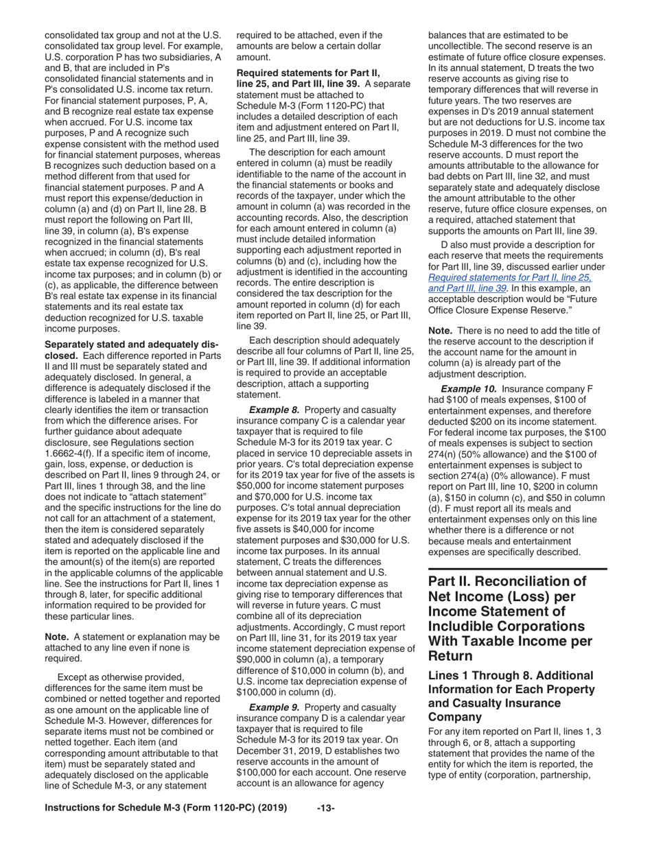 Instructions for IRS Form 1120-PC Schedule M-3 Net Income (Loss) Reconciliation for U.S. Property and Casualty Insurance Companies With Total Assets of $10 Million or More, Page 13