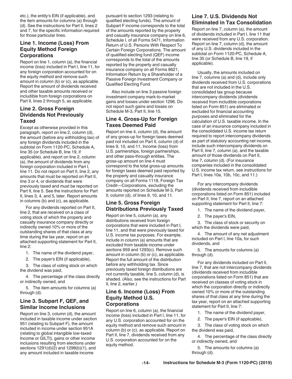 Instructions for IRS Form 1120-PC Schedule M-3 Net Income (Loss) Reconciliation for U.S. Property and Casualty Insurance Companies With Total Assets of $10 Million or More, Page 14