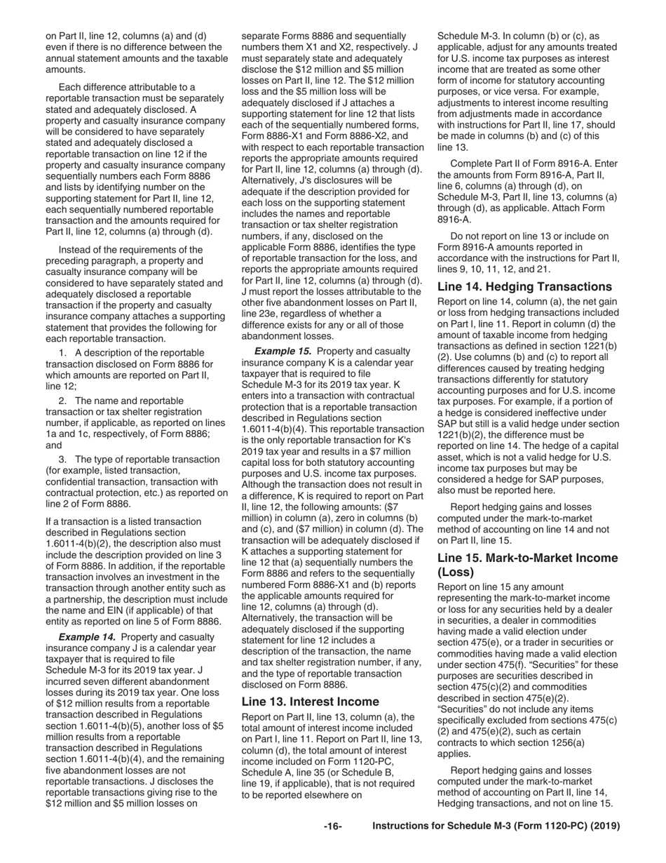 Instructions for IRS Form 1120-PC Schedule M-3 Net Income (Loss) Reconciliation for U.S. Property and Casualty Insurance Companies With Total Assets of $10 Million or More, Page 16