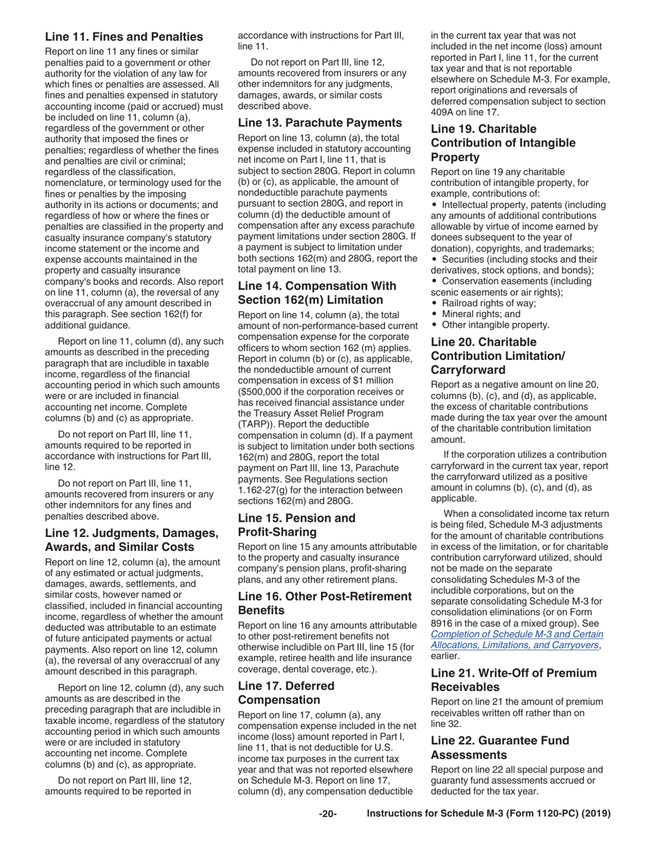 Instructions for IRS Form 1120-PC Schedule M-3 Net Income (Loss) Reconciliation for U.S. Property and Casualty Insurance Companies With Total Assets of $10 Million or More, Page 20
