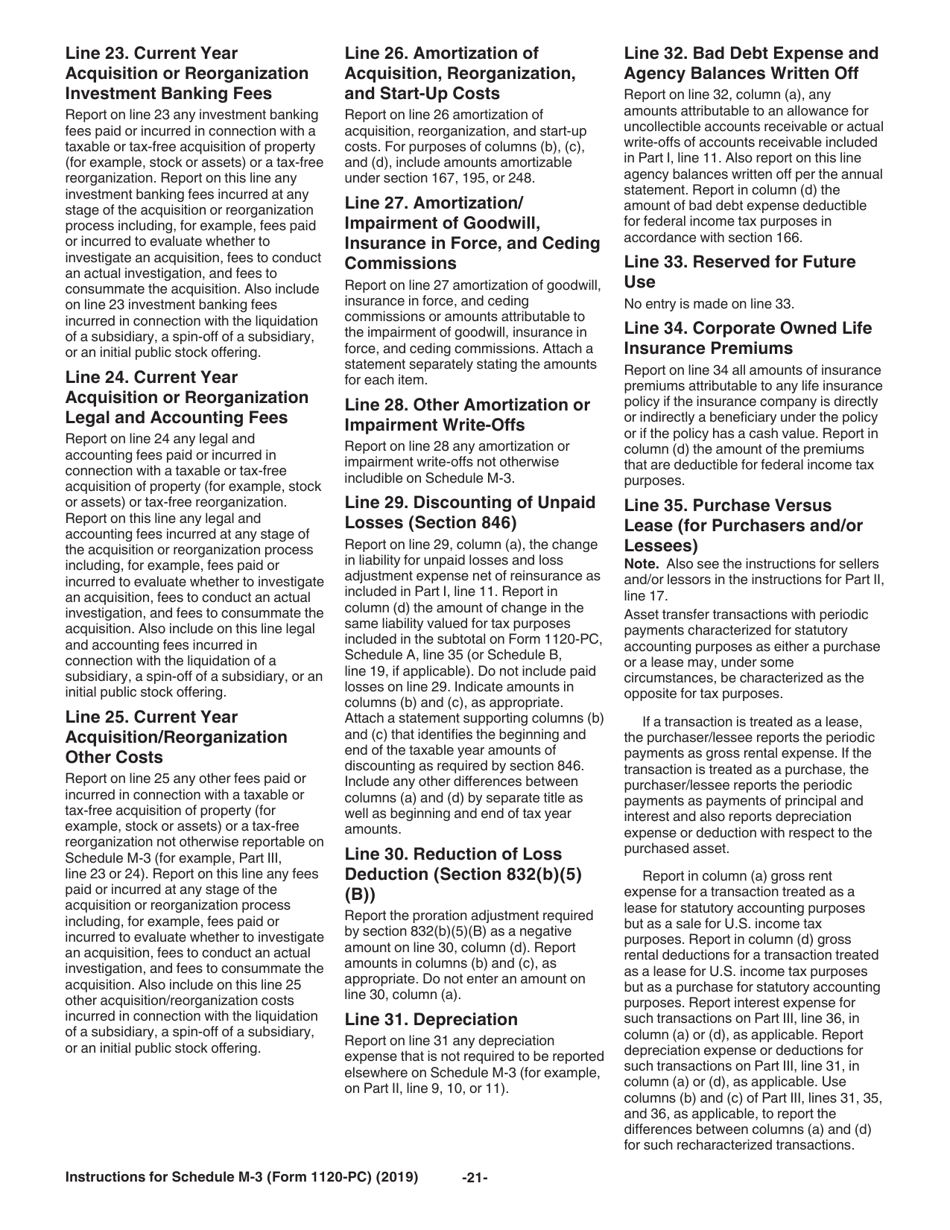 Instructions for IRS Form 1120-PC Schedule M-3 Net Income (Loss) Reconciliation for U.S. Property and Casualty Insurance Companies With Total Assets of $10 Million or More, Page 21